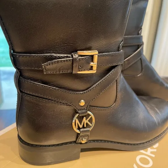 MICHAEL Michael Kors Preston Black Brown Knee High Leather Boots