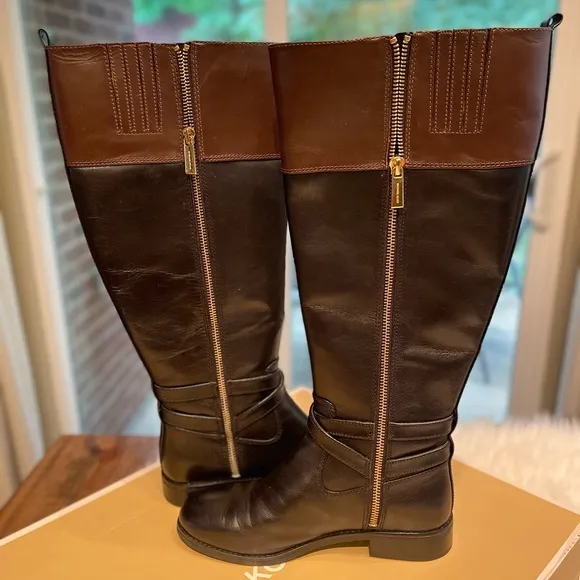 MICHAEL Michael Kors Preston Black Brown Knee High Leather Boots