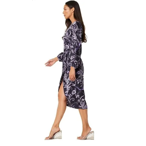 Misa Los Angeles Sylvia Faux Wrap Indigo Satin High Low Dress XS &amp; L NWT