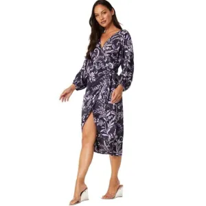 Misa Los Angeles Sylvia Faux Wrap Indigo Satin High Low Dress XS &amp; L NWT