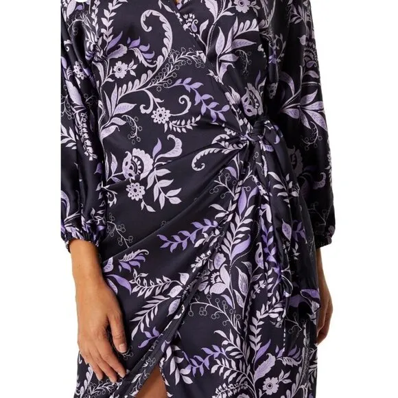 Misa Los Angeles Sylvia Faux Wrap Indigo Satin High Low Dress XS &amp; L NWT