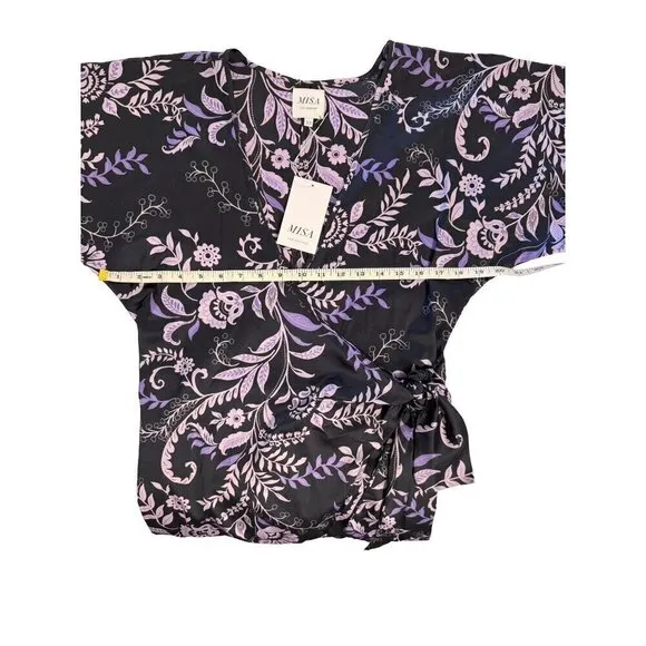 Misa Los Angeles Sylvia Faux Wrap Indigo Satin High Low Dress XS &amp; L NWT