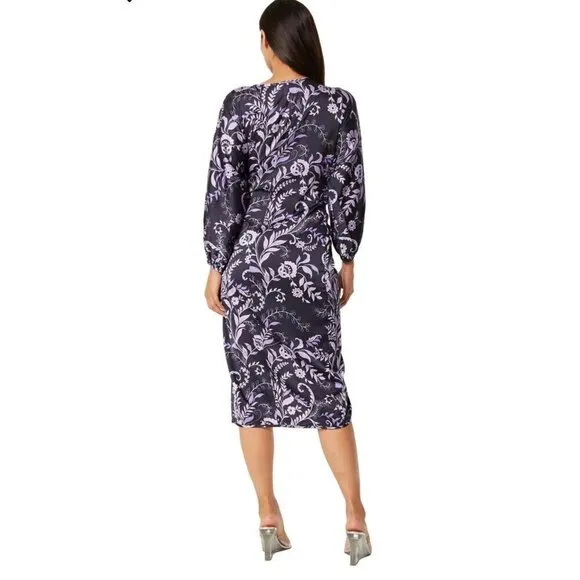 Misa Los Angeles Sylvia Faux Wrap Indigo Satin High Low Dress XS &amp; L NWT