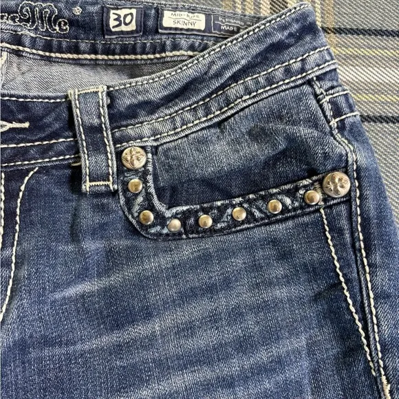 Miss Me Embellished Zipper Pocket Dress Mid Rise Skinny Size 30