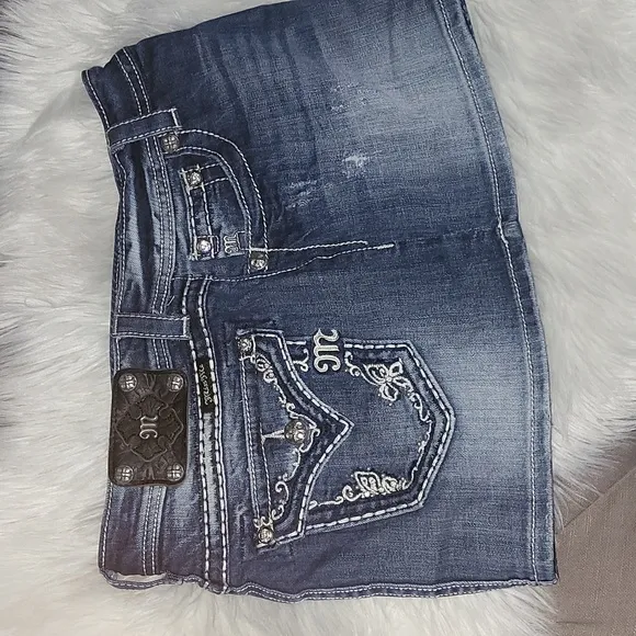 Miss Me 💥rare💥Y2K Vintage Thick Stich Low Rise Butterfly &amp; Diamonds Jean Skirt