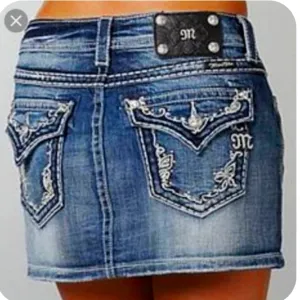 Miss Me 💥rare💥Y2K Vintage Thick Stich Low Rise Butterfly &amp; Diamonds Jean Skirt