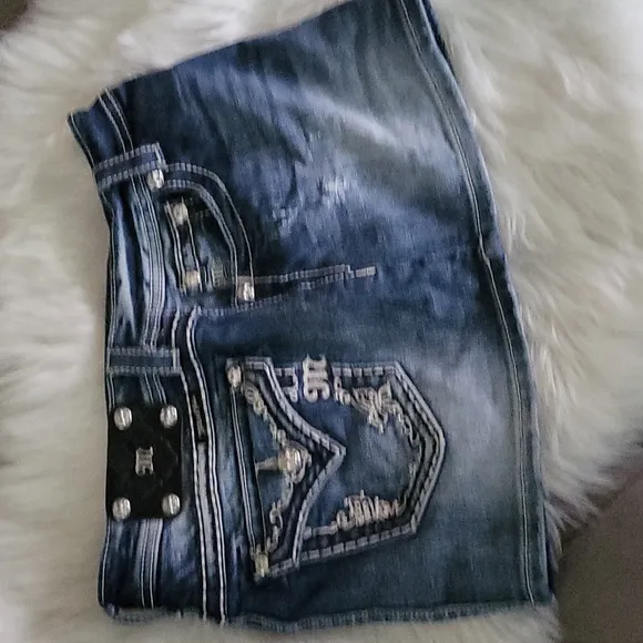 Miss Me 💥rare💥Y2K Vintage Thick Stich Low Rise Butterfly &amp; Diamonds Jean Skirt