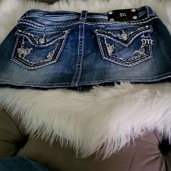 Miss Me 💥rare💥Y2K Vintage Thick Stich Low Rise Butterfly &amp; Diamonds Jean Skirt