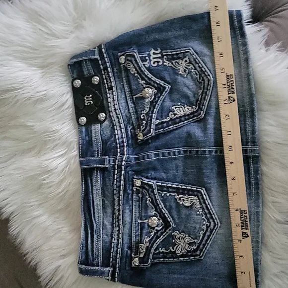 Miss Me 💥rare💥Y2K Vintage Thick Stich Low Rise Butterfly &amp; Diamonds Jean Skirt