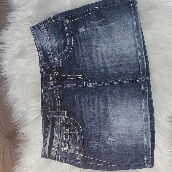 Miss Me 💥rare💥Y2K Vintage Thick Stich Low Rise Butterfly &amp; Diamonds Jean Skirt