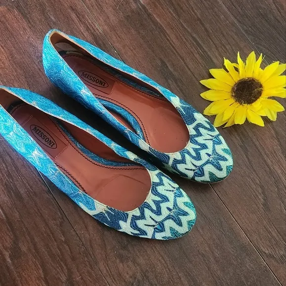 Missoni Multicolor Metallic Knit Fabric Ballet Flats Size 37.5