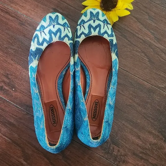 Missoni Multicolor Metallic Knit Fabric Ballet Flats Size 37.5