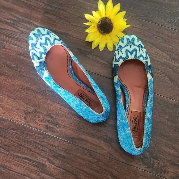 Missoni Multicolor Metallic Knit Fabric Ballet Flats Size 37.5