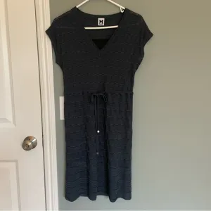 Missoni Navy Knit Short Sleeve Drawstring Dress