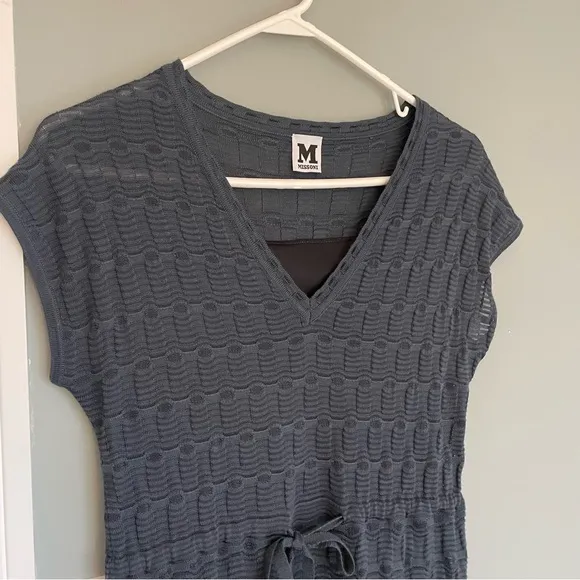 Missoni Navy Knit Short Sleeve Drawstring Dress