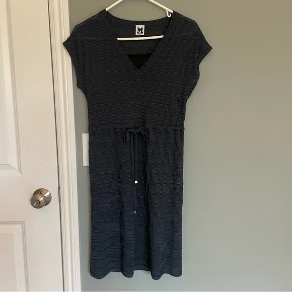 Missoni Navy Knit Short Sleeve Drawstring Dress
