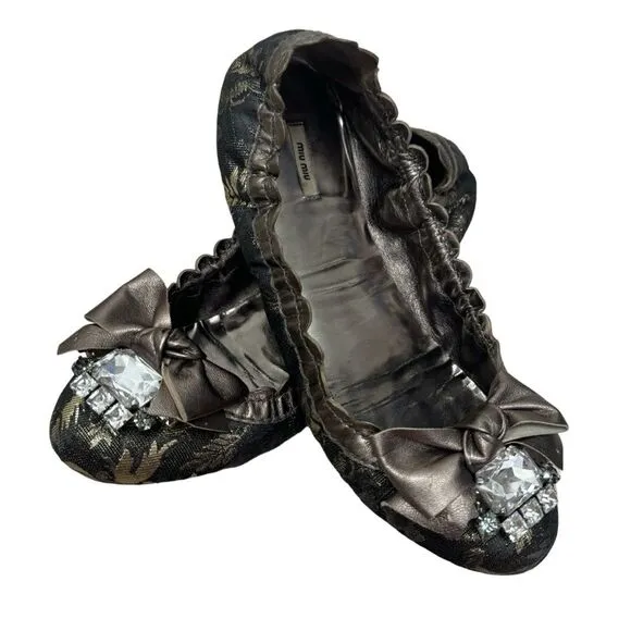 Miu Miu Jeweled Toe Ballet Flat Shoes Size EU 38
