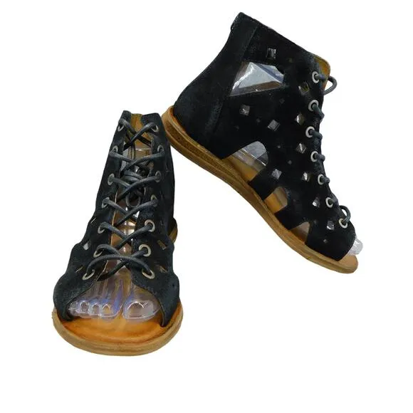 Miz Mooz Sandals Florence Gladiator Black Leather Lace Up Womens Size 5.5