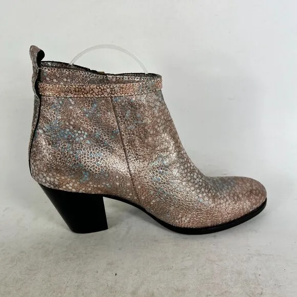Modern Vice Ankle Boots Women's 7 Metallic Pink Snake Skin Leather Heel Bootie