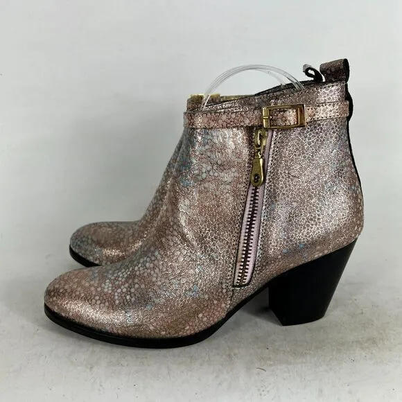Modern Vice Ankle Boots Women's 7 Metallic Pink Snake Skin Leather Heel Bootie