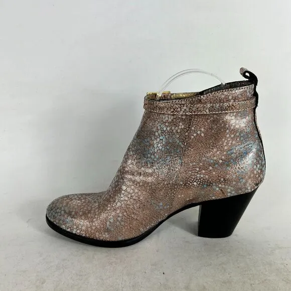 Modern Vice Ankle Boots Women's 7 Metallic Pink Snake Skin Leather Heel Bootie