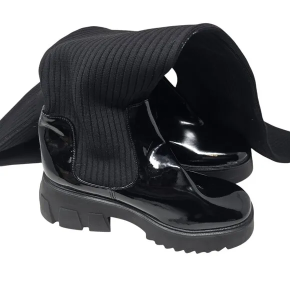 NADIA FTF Thigh High Design Gravity Over The Knee Platform Block Black Boots 10W