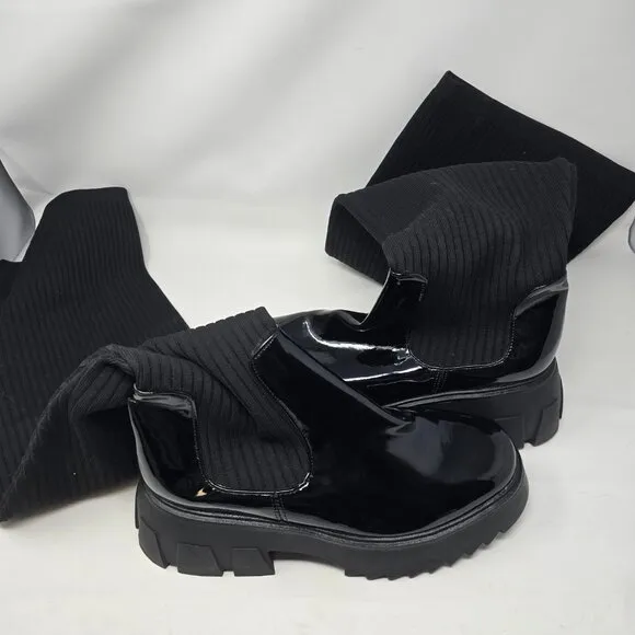 NADIA FTF Thigh High Design Gravity Over The Knee Platform Block Black Boots 10W