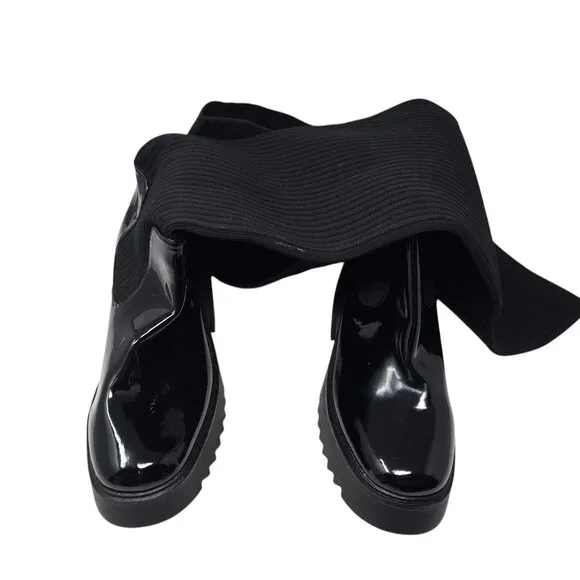 NADIA FTF Thigh High Design Gravity Over The Knee Platform Block Black Boots 10W