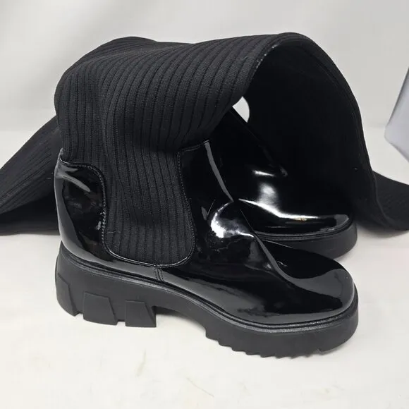 NADIA FTF Thigh High Design Gravity Over The Knee Platform Block Black Boots 10W