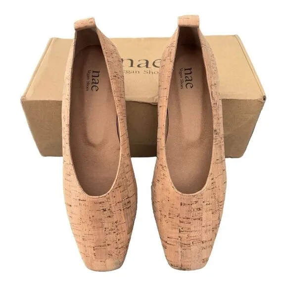 Nae Melita Cork Vegan Ballerina Brown Square Toe Shoes Women’s Size 6