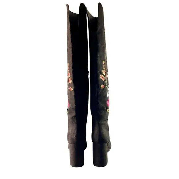 Nanette Lepore Lisette Over-the-knee Pull-On Boot Sz7M Black Suede, Embroidered
