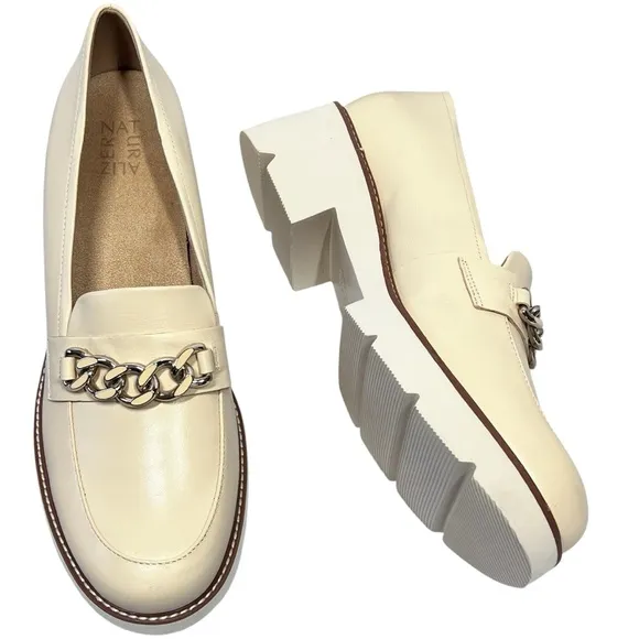 NATURALIZER Desi Vanilla Beige Leather Platform Loafers Shoes Women's Size 12 M