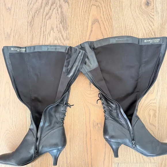 Naturalizer Dinka Black Leather Kitten Heel Knee-High Boots Size 8