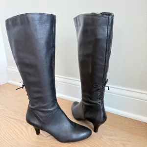 Naturalizer Dinka Black Leather Kitten Heel Knee-High Boots Size 8