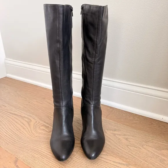 Naturalizer Dinka Black Leather Kitten Heel Knee-High Boots Size 8