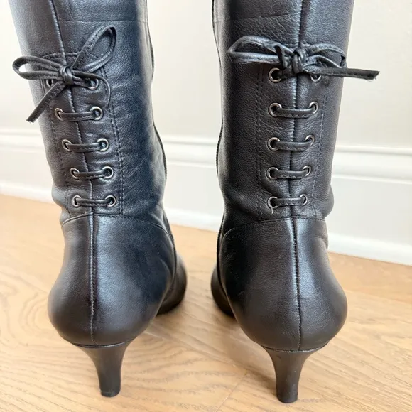 Naturalizer Dinka Black Leather Kitten Heel Knee-High Boots Size 8
