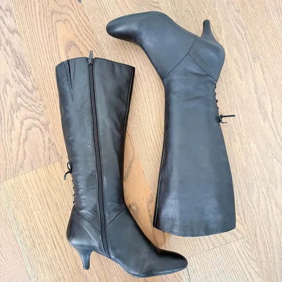 Naturalizer Dinka Black Leather Kitten Heel Knee-High Boots Size 8