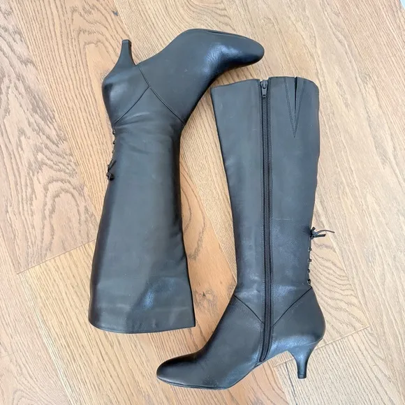 Naturalizer Dinka Black Leather Kitten Heel Knee-High Boots Size 8