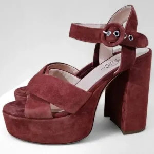 NEW AGL Pam Platform Sandal Heel Jujube Suede Leather EU Size 40