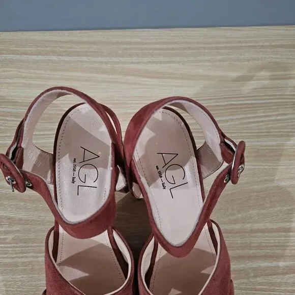 NEW AGL Pam Platform Sandal Heel Jujube Suede Leather EU Size 40