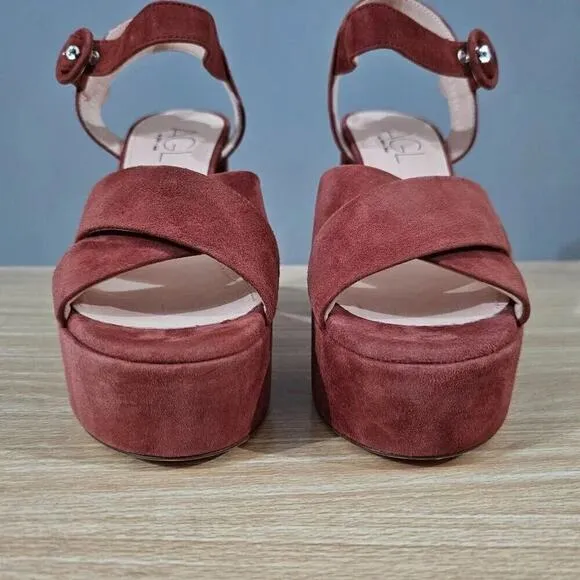 NEW AGL Pam Platform Sandal Heel Jujube Suede Leather EU Size 40