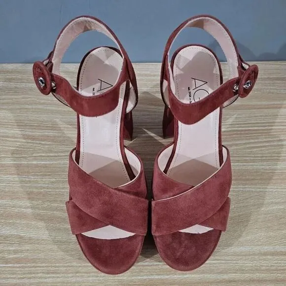 NEW AGL Pam Platform Sandal Heel Jujube Suede Leather EU Size 40