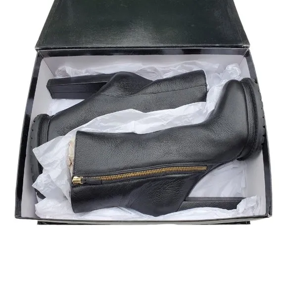 NEW ALICE   OLIVIA Black Leather Holden Platform Bootie Shearling Women's Sz 10