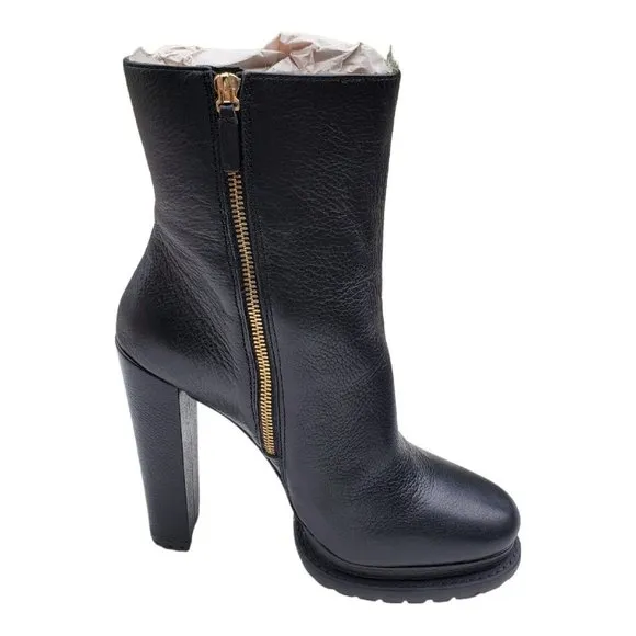 NEW ALICE   OLIVIA Black Leather Holden Platform Bootie Shearling Women's Sz 10