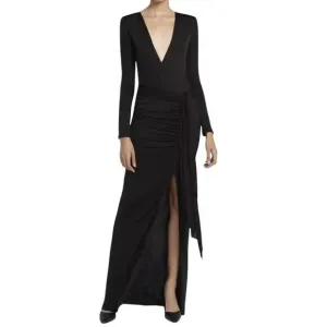 NEW ALICE   OLIVIA kyra deep drapey maxi dress in black