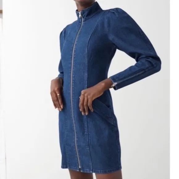 NEW &amp; OTHER STORIES STRUCTURED ORGANIC COTTON DENIM ZIP MINI DRESS