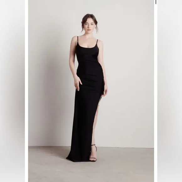 NEW &quot;Shining Star&quot; Black Ruched High Slit Maxi Dress