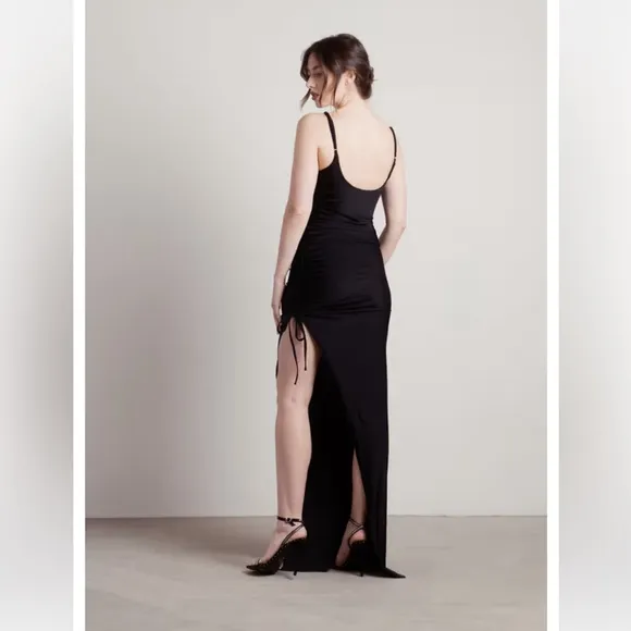 NEW &quot;Shining Star&quot; Black Ruched High Slit Maxi Dress