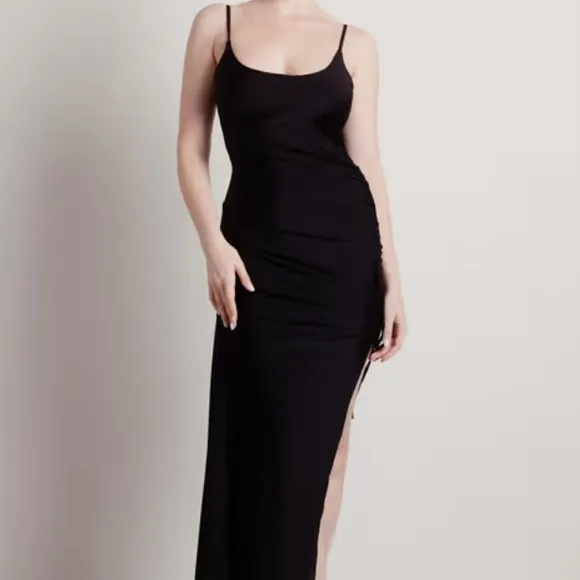 NEW &quot;Shining Star&quot; Black Ruched High Slit Maxi Dress