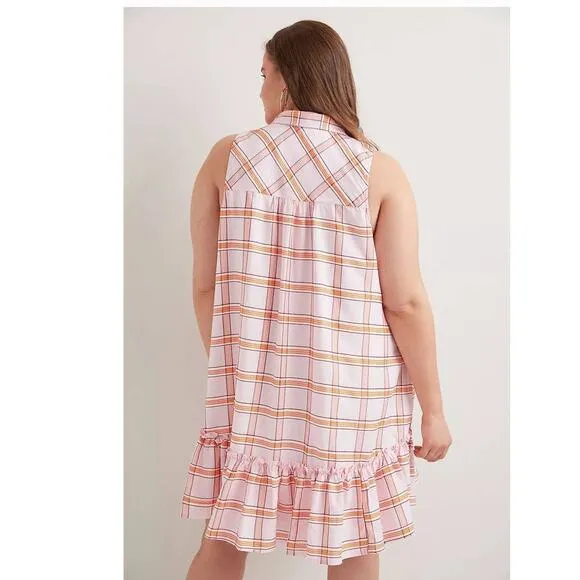 New Anthropologie Maeve Flounced Tunic Mini Dress $148 PLUS 1X Pink Shirtdress